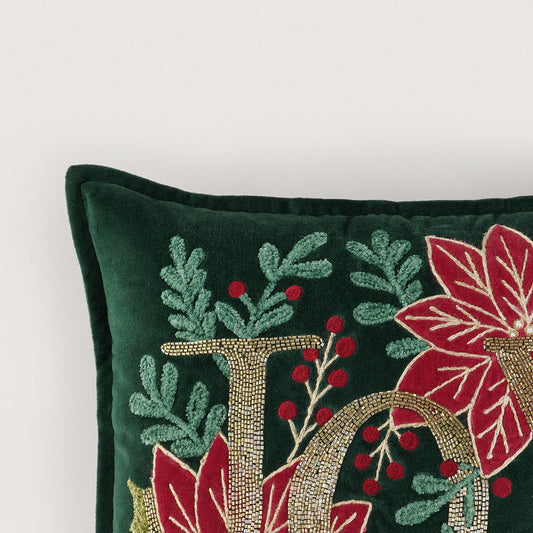 Green Joy Embroidered Square Cushion Cover