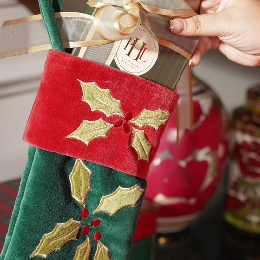 Green Appliqué Work Christmas Stocking