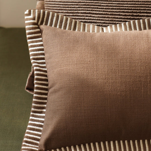 Brown Edge Embroidered Rectangle Cushion Cover