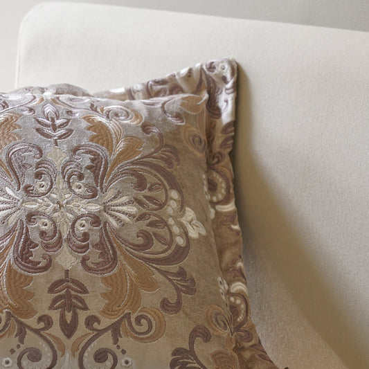 Beige Embroidered Cushion Cover