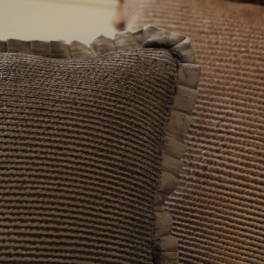 Dark Brown Textured Striped Cushion Cover