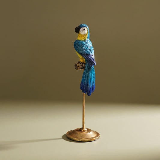 Blue Yellow Polyresin Macaw on Bronze Stand