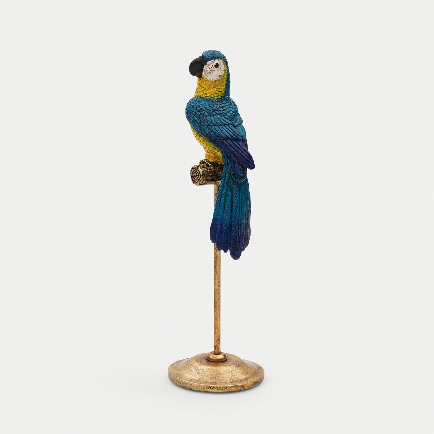 Blue Yellow Polyresin Macaw on Bronze Stand