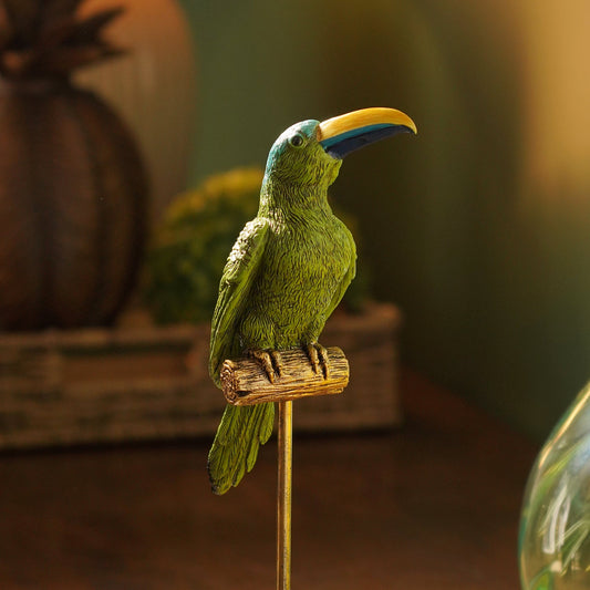 Green Polyresin Toucan on Bronze Stand
