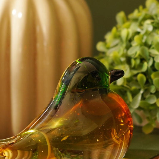 Green Amber Ombré Glass Robin - Small