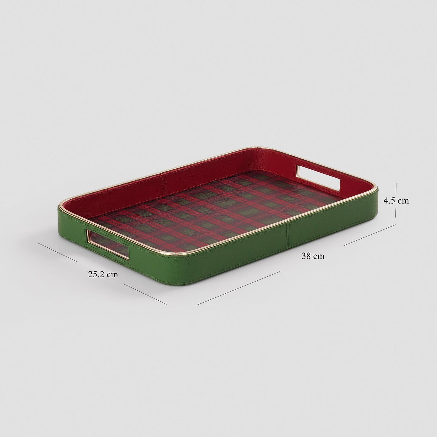 Red Green Plaid Faux Leather Rectangular Serving Tray