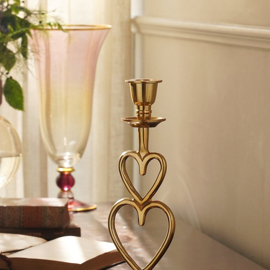 Gold Heart Shaped Metal Candle Holder - Large