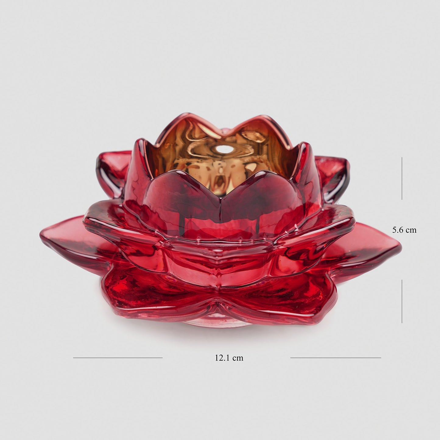 Set Of 3 Green Red Amber Lotus Shaped Glass Tealight Holders