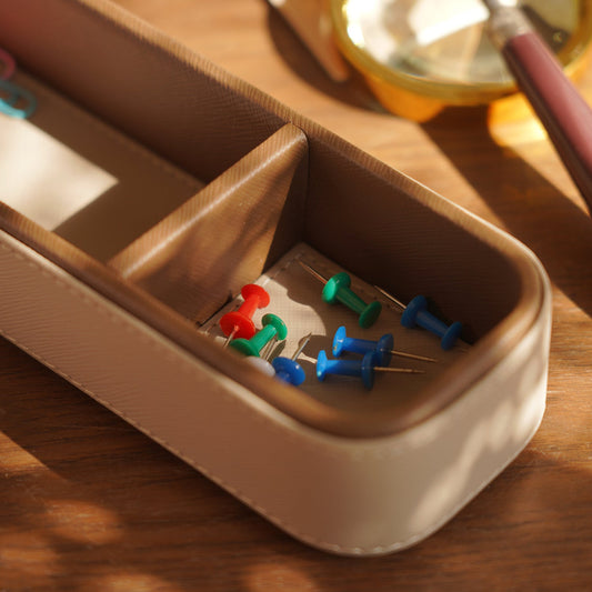 Beige Faux Leather Table Organiser