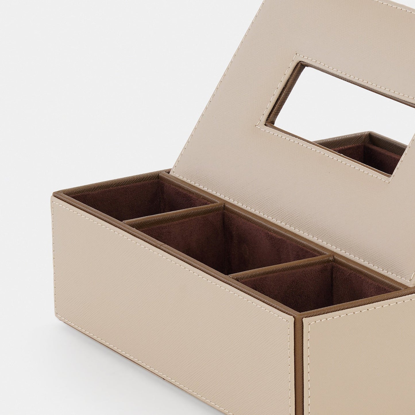 Beige Faux Leather Tissue Box with Organiser