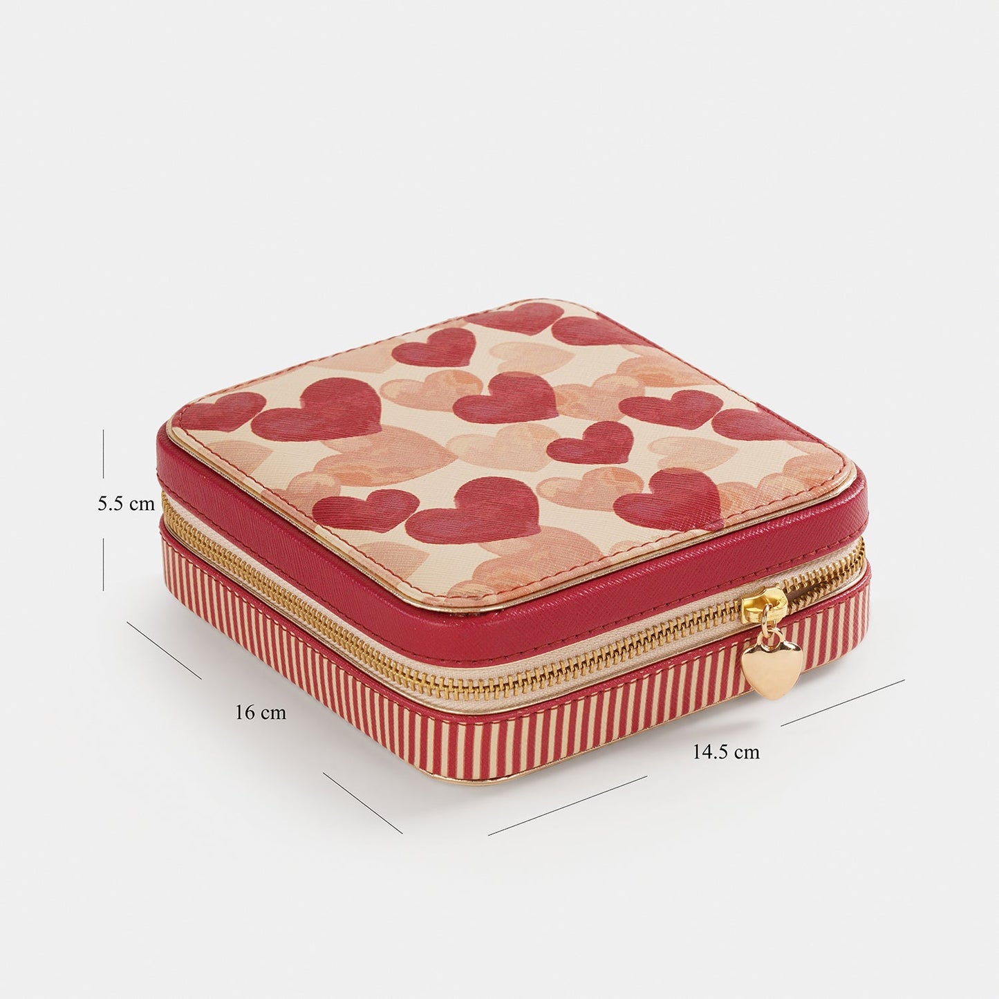 Pink Heart Print Faux Leather Travel Jewellery Box