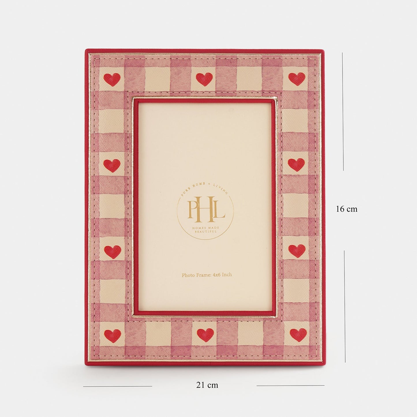 Pink Red Heart Print Faux Leather Photo Frame - Small