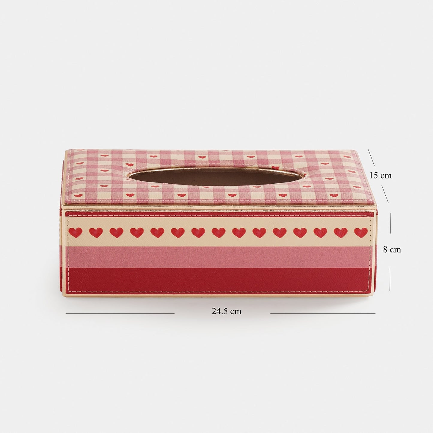 Pink Red Heart Print Faux Leather Tissue Box