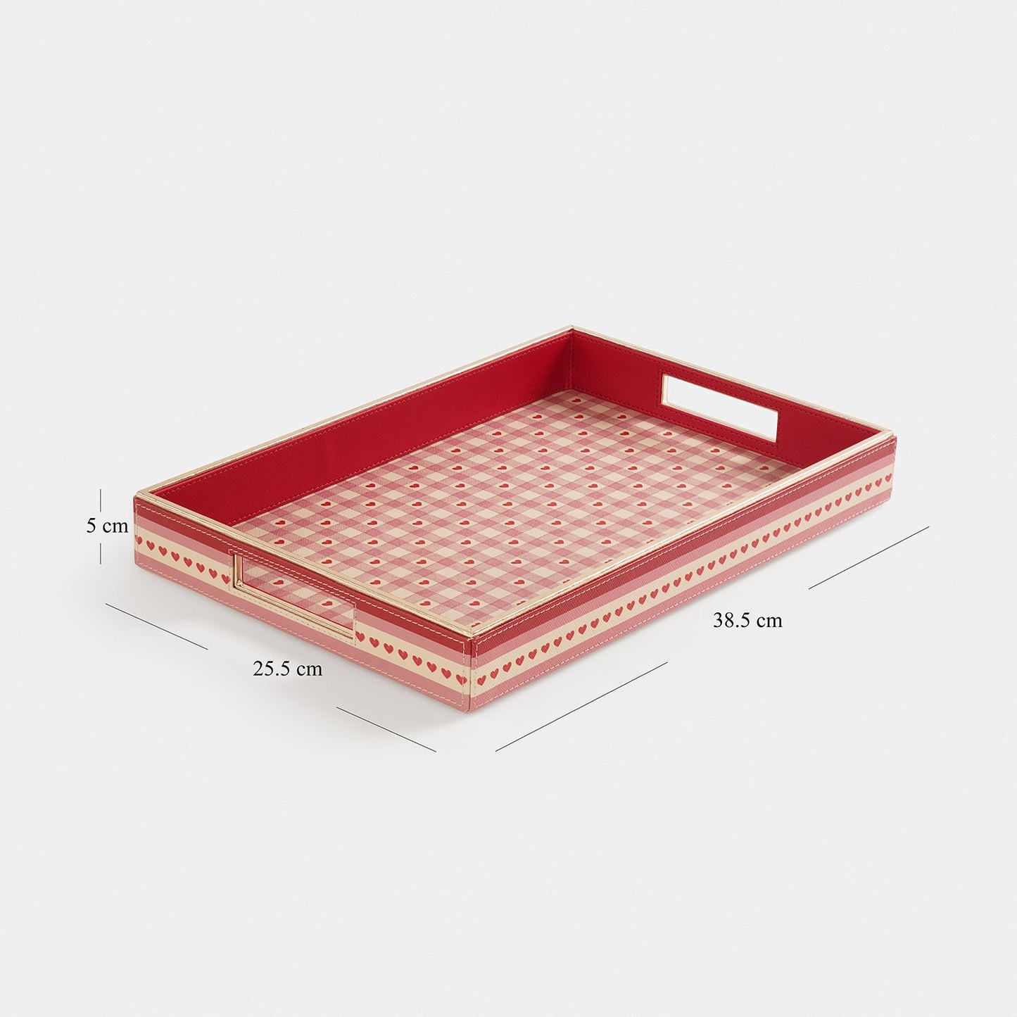 Pink Small Heart Print Faux Leather Rectangular Tray