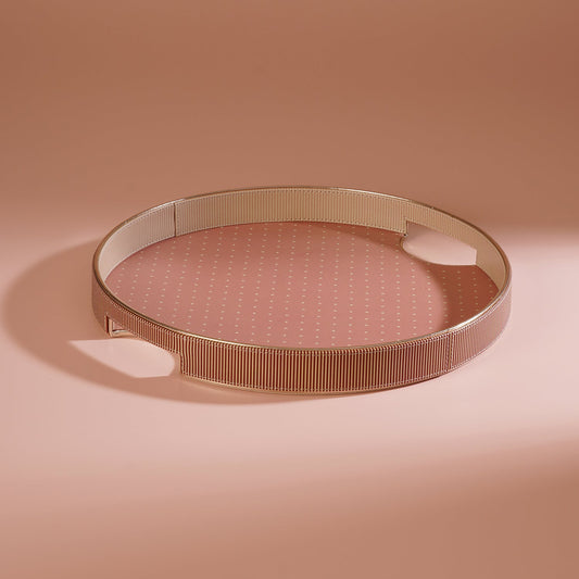 Pink Heart Print Faux Leather Round Tray