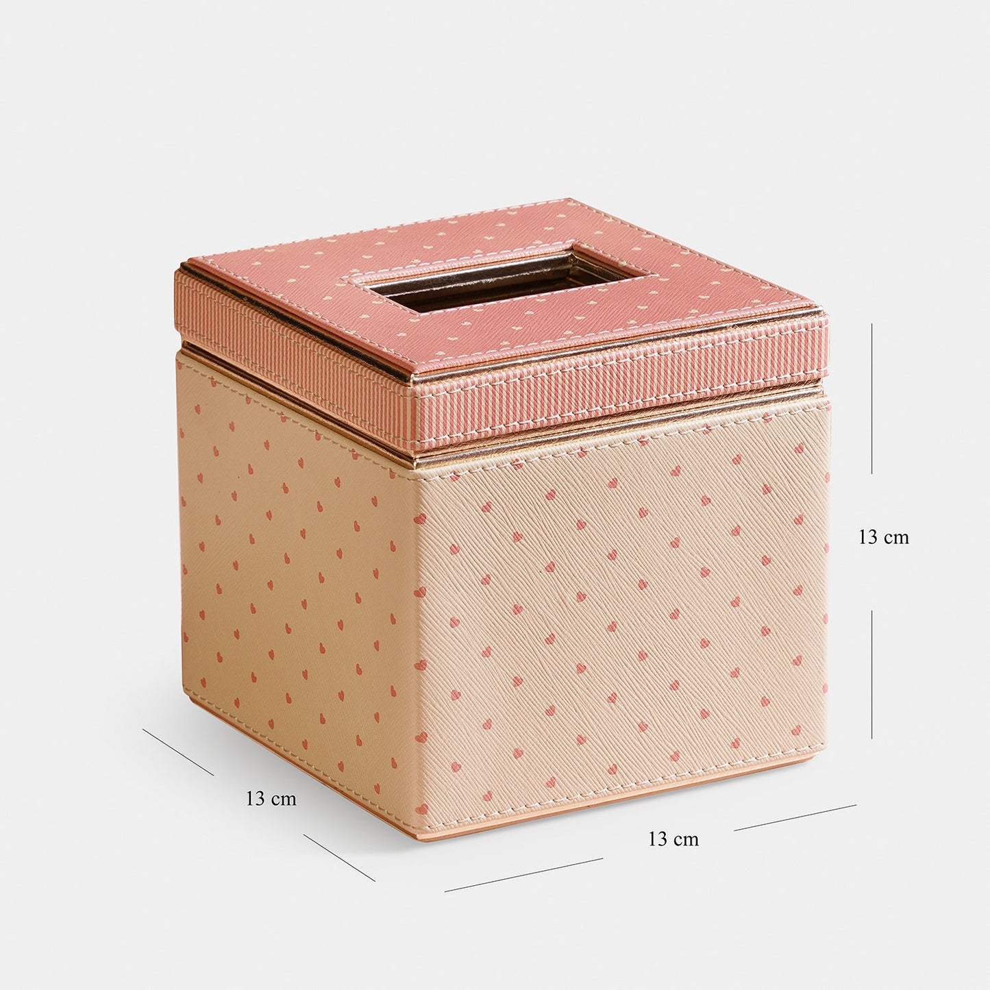 Pink Heart Print Faux Leather Square Tissue Box