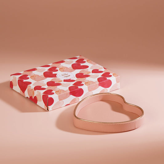 Pink Heart Shaped Faux Leather Tray