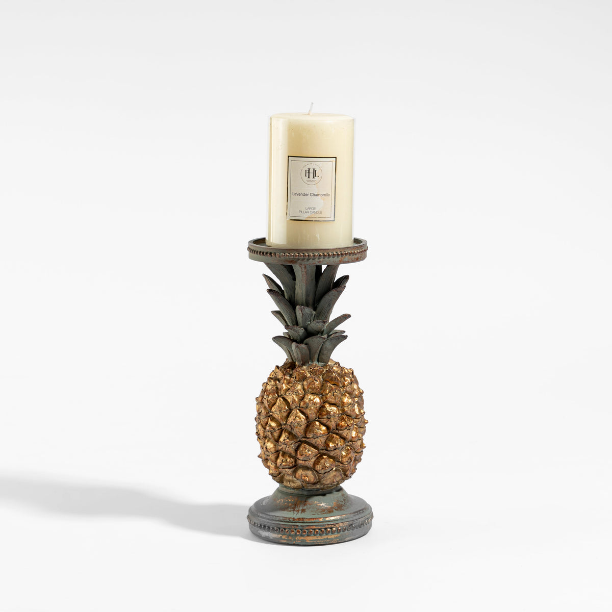 【Pure Home + Living】 Antique Gold & Green Pineapple Candle Holder - Large|アンティークゴールド&グリーン パイナップル キャンドルホルダー(L)|10×10×24cm