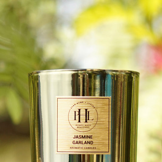 Jasmine Garland Scented Wax Filled Glass Candle Jar - Light Green