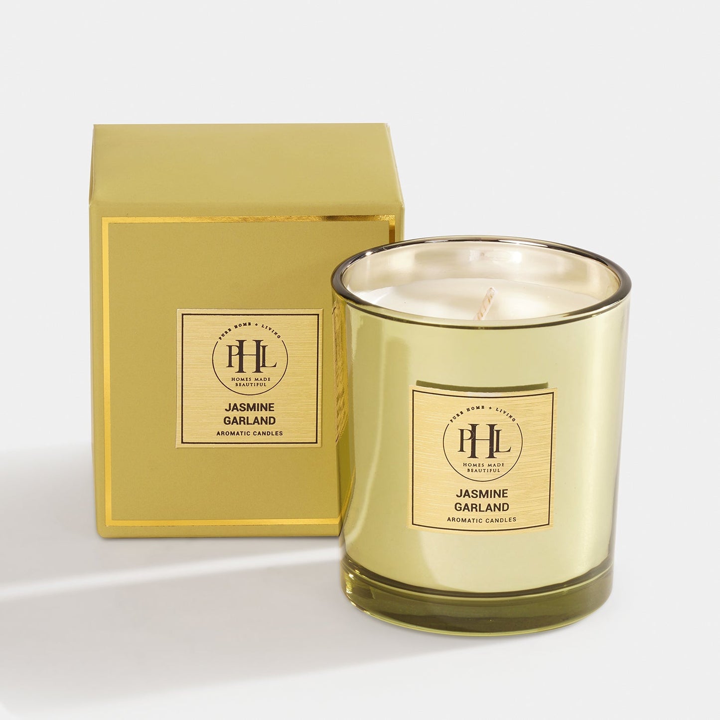 Jasmine Garland Scented Wax Filled Glass Candle Jar - Light Green
