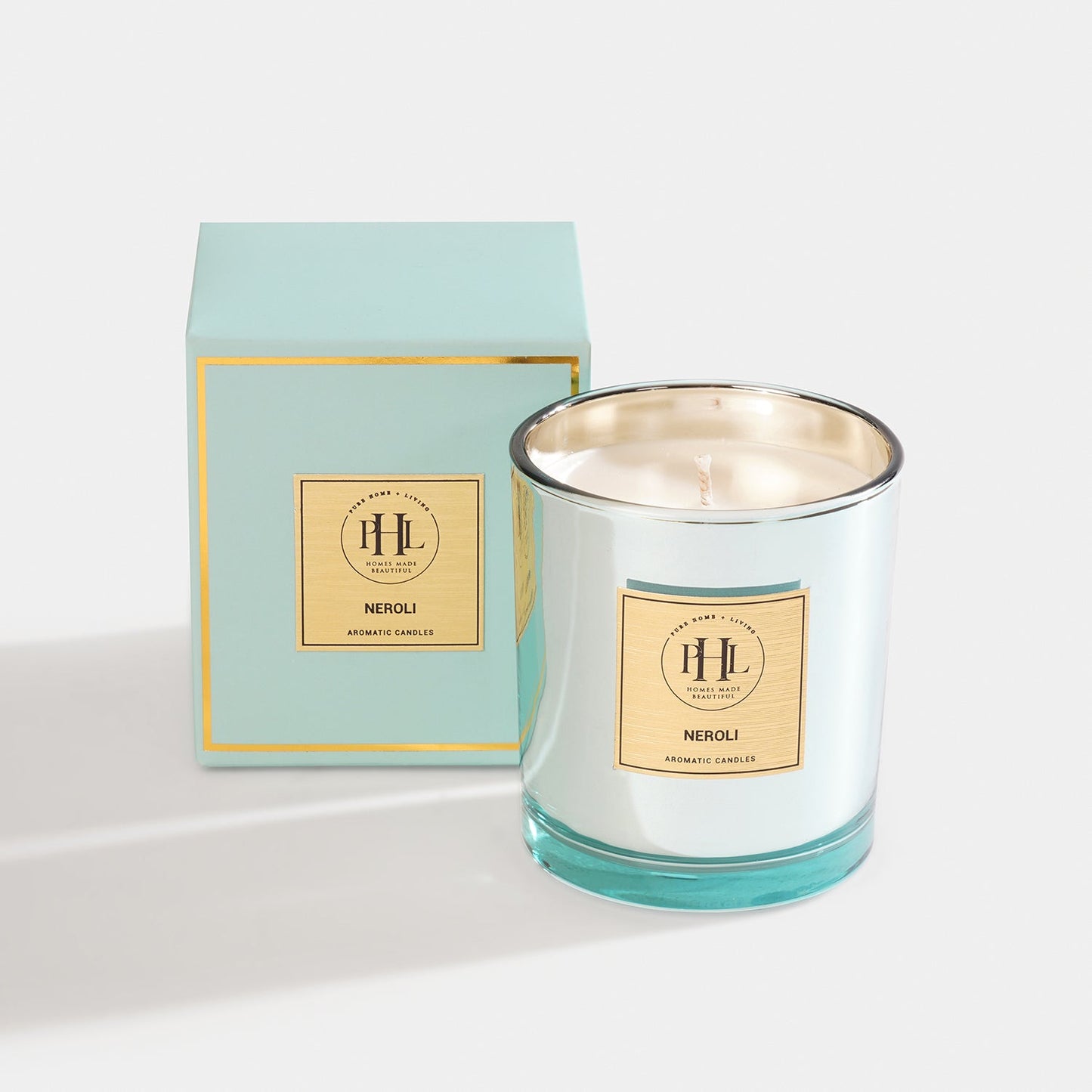 Neroli Scented Wax Filled Glass Candle Jar -Light Blue
