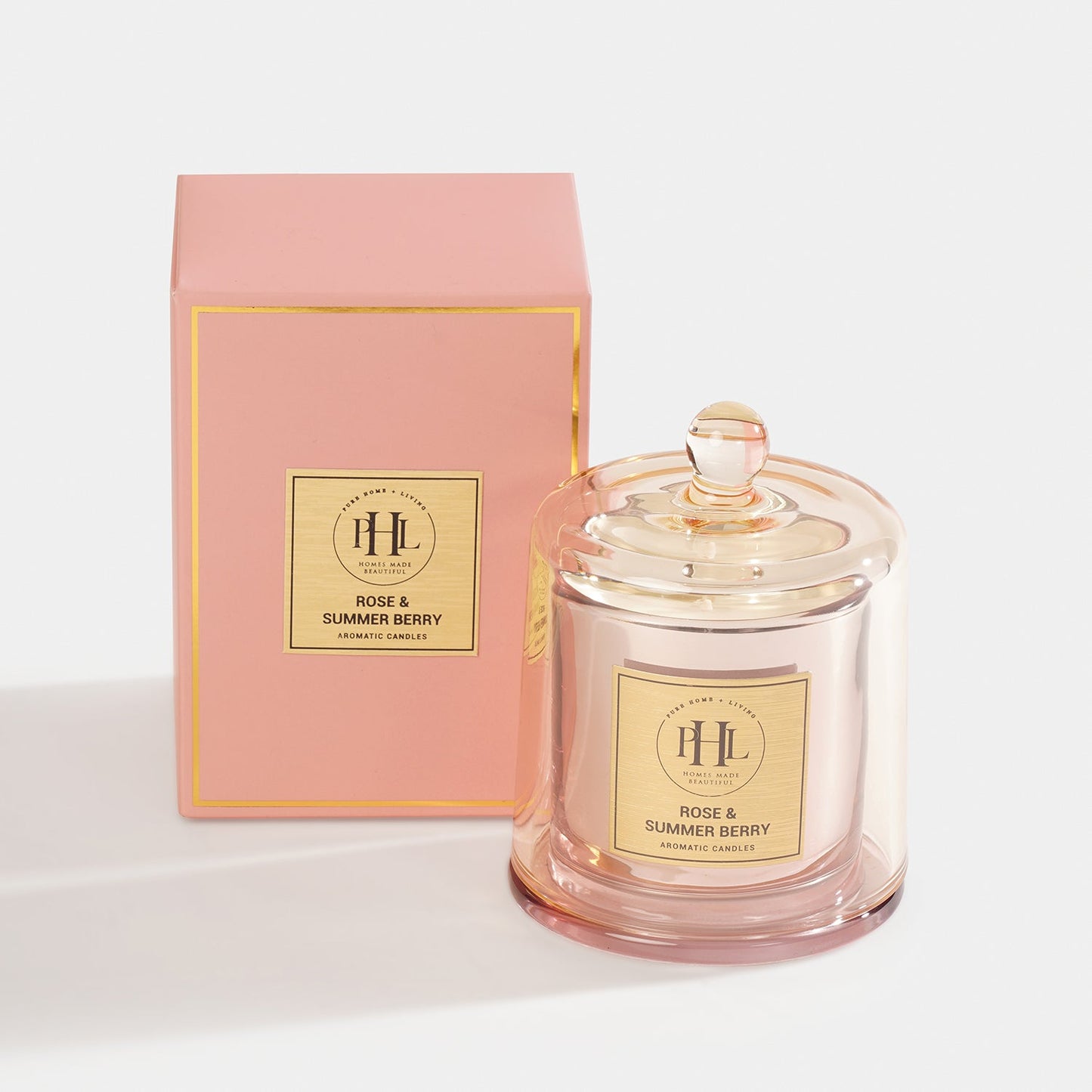 Rose and Summer Berry Scented Bell Jar Glass Candle - Light Pink