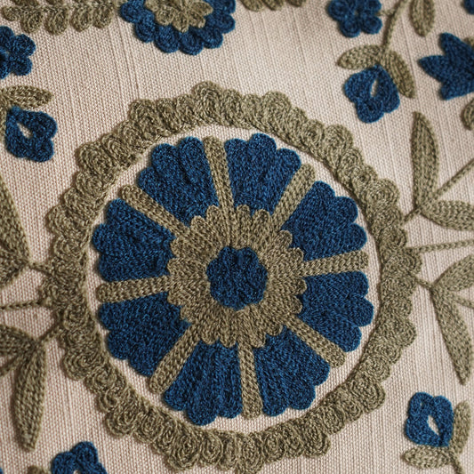 Blue Embroidered Cushion Cover