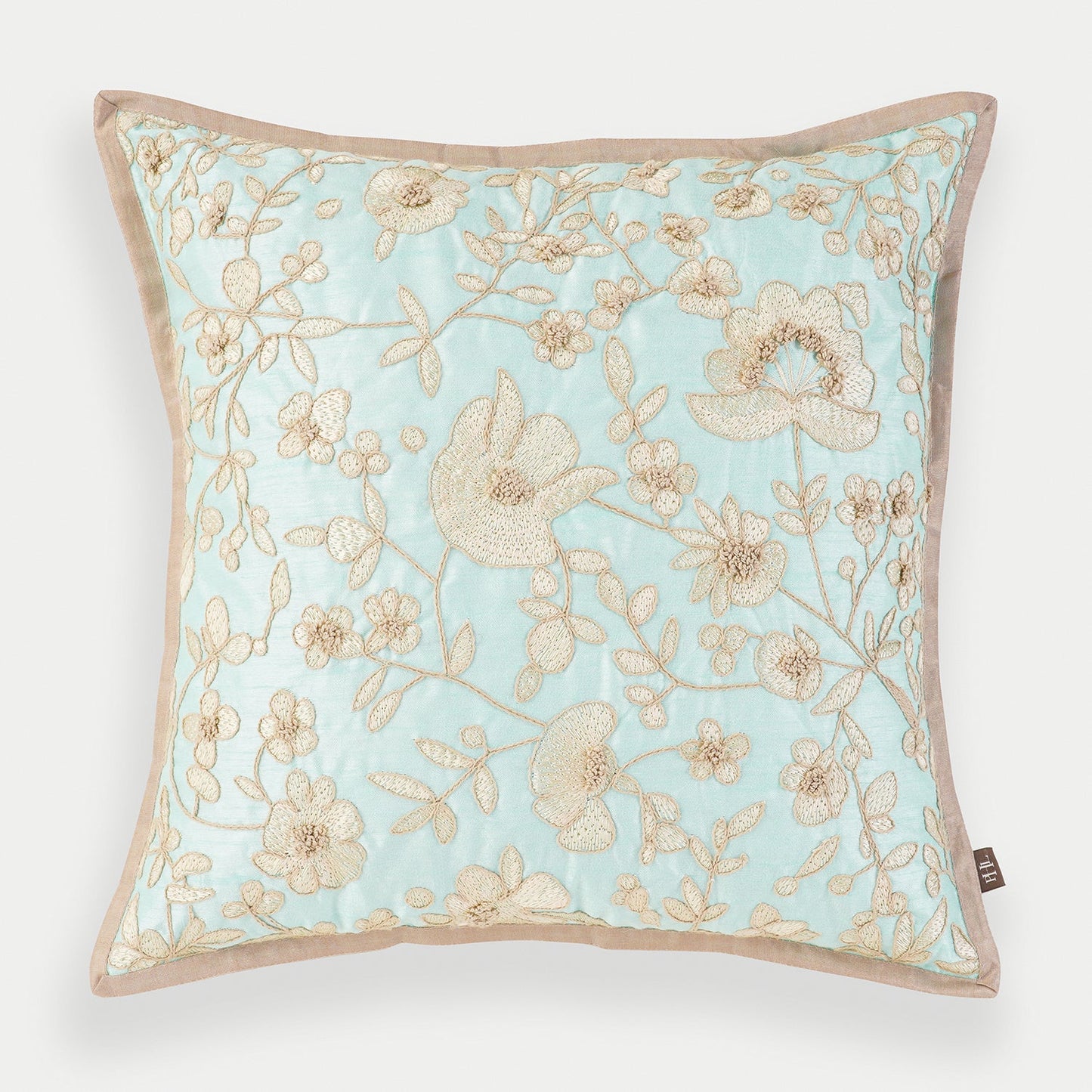 Blue Floral Embroidered Cushion Cover