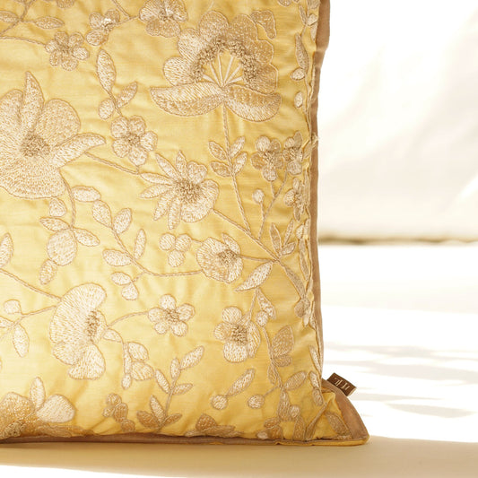 Yellow Floral Embroidered Cushion Cover