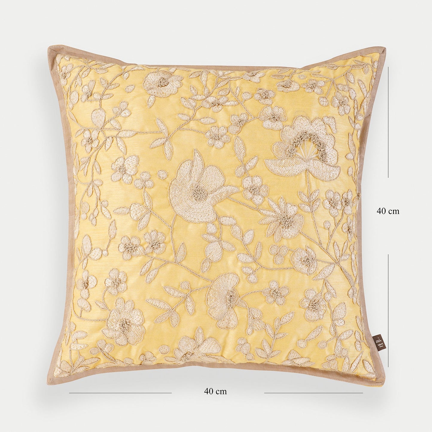 Yellow Floral Embroidered Cushion Cover