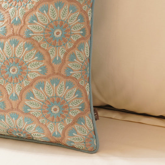 Blue Geometric Embroidered Cushion Cover