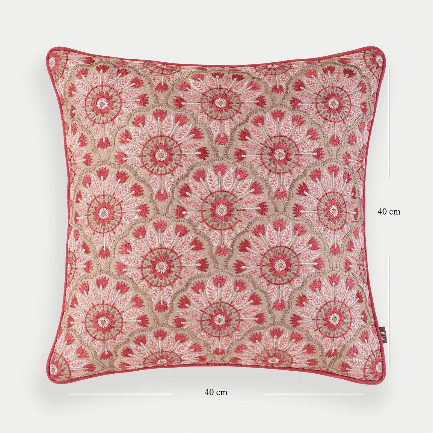 Pink Geometric Embroidered Cushion Cover