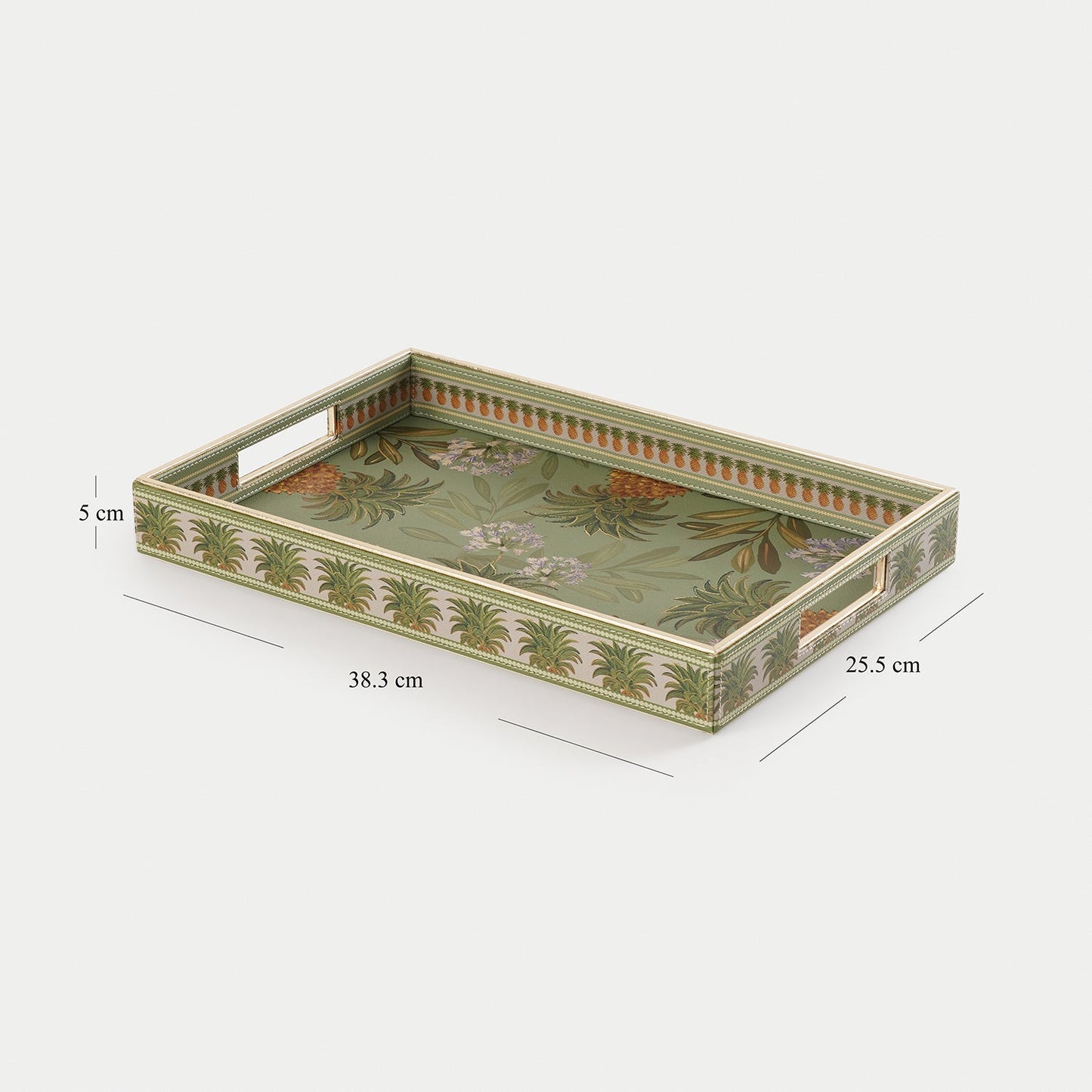 Green Pineapple Print Faux Leather Rectangular Tray