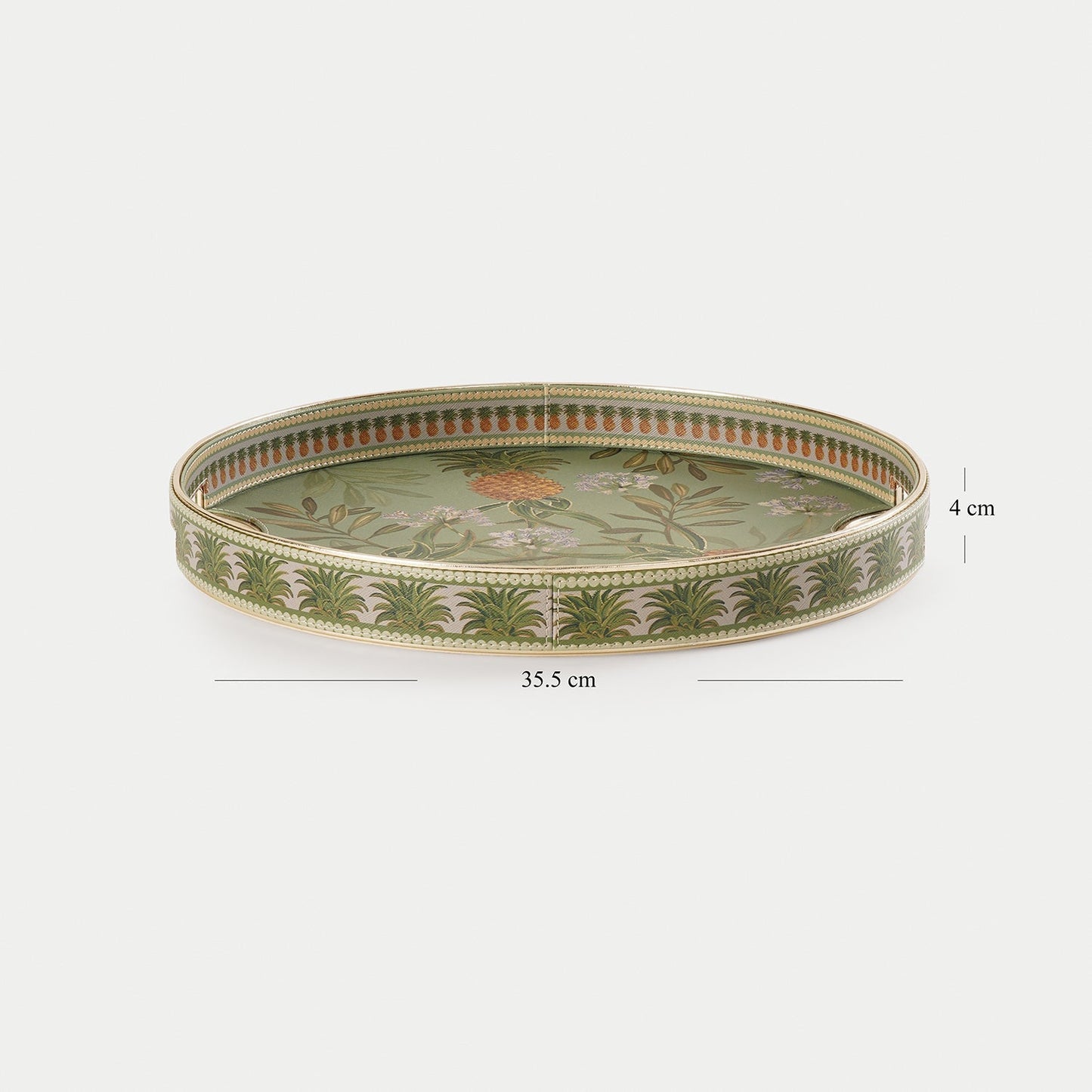 Green Pineapple Print Faux Leather Round Tray