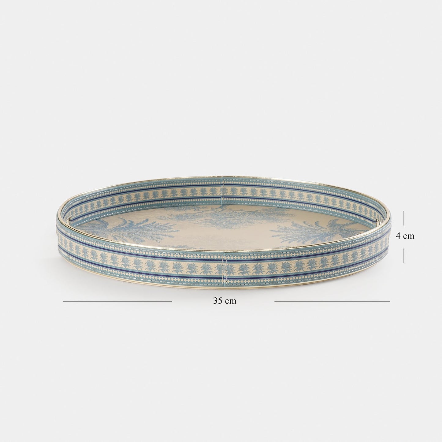Blue Varena Faux Leather Round Tray