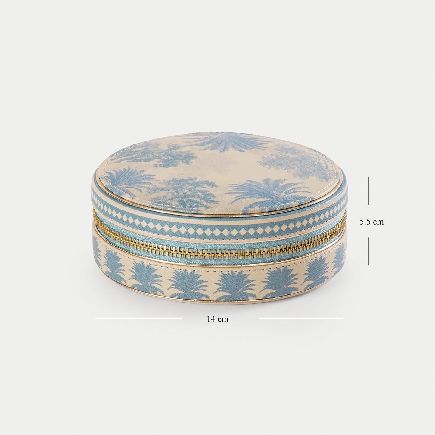 Blue Varena Round Faux Leather Round Travel Jewellery Box