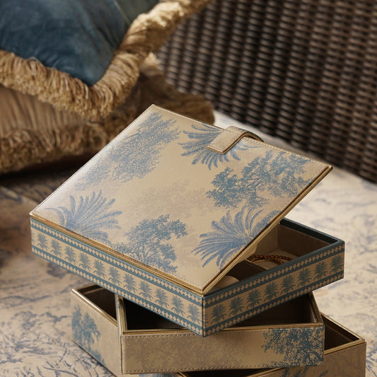Blue Varena Rectangle Faux Leather Jewellery Box