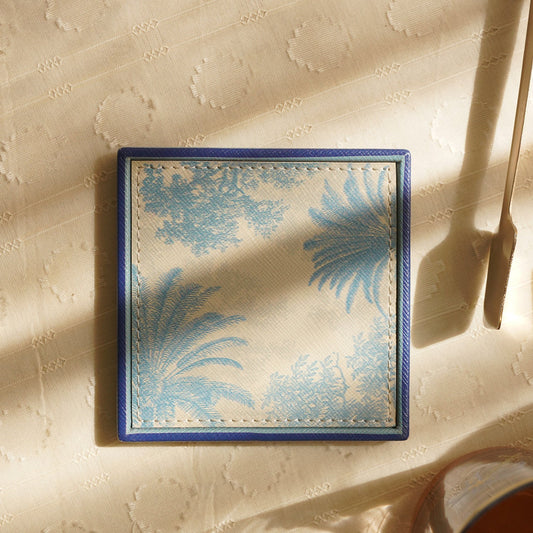 Set of 4 Blue Varena Faux Leather Coasters