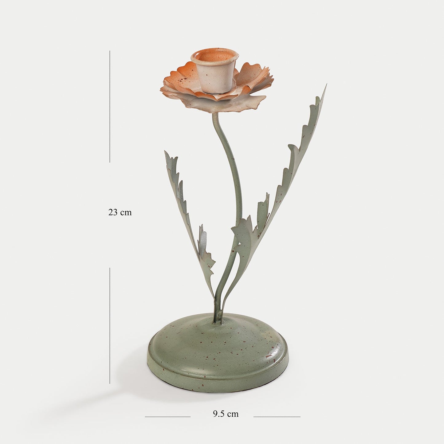 Plant-shaped Green Metal Candleholder - Small