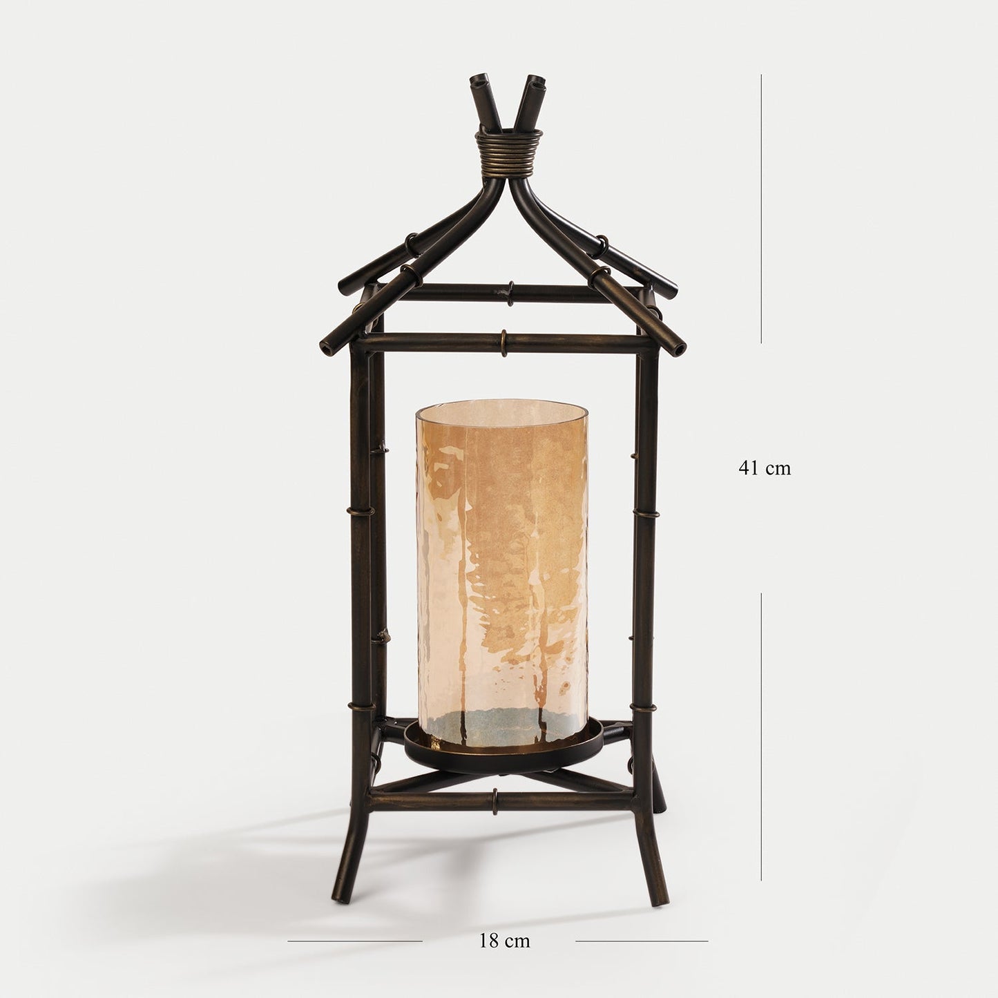 Antique Black Hut Shaped Lantern with Glass Candleholder - Large