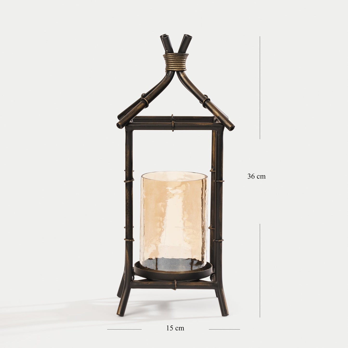 Antique Black Hut Shaped Lantern with Glass Candleholder - Small
