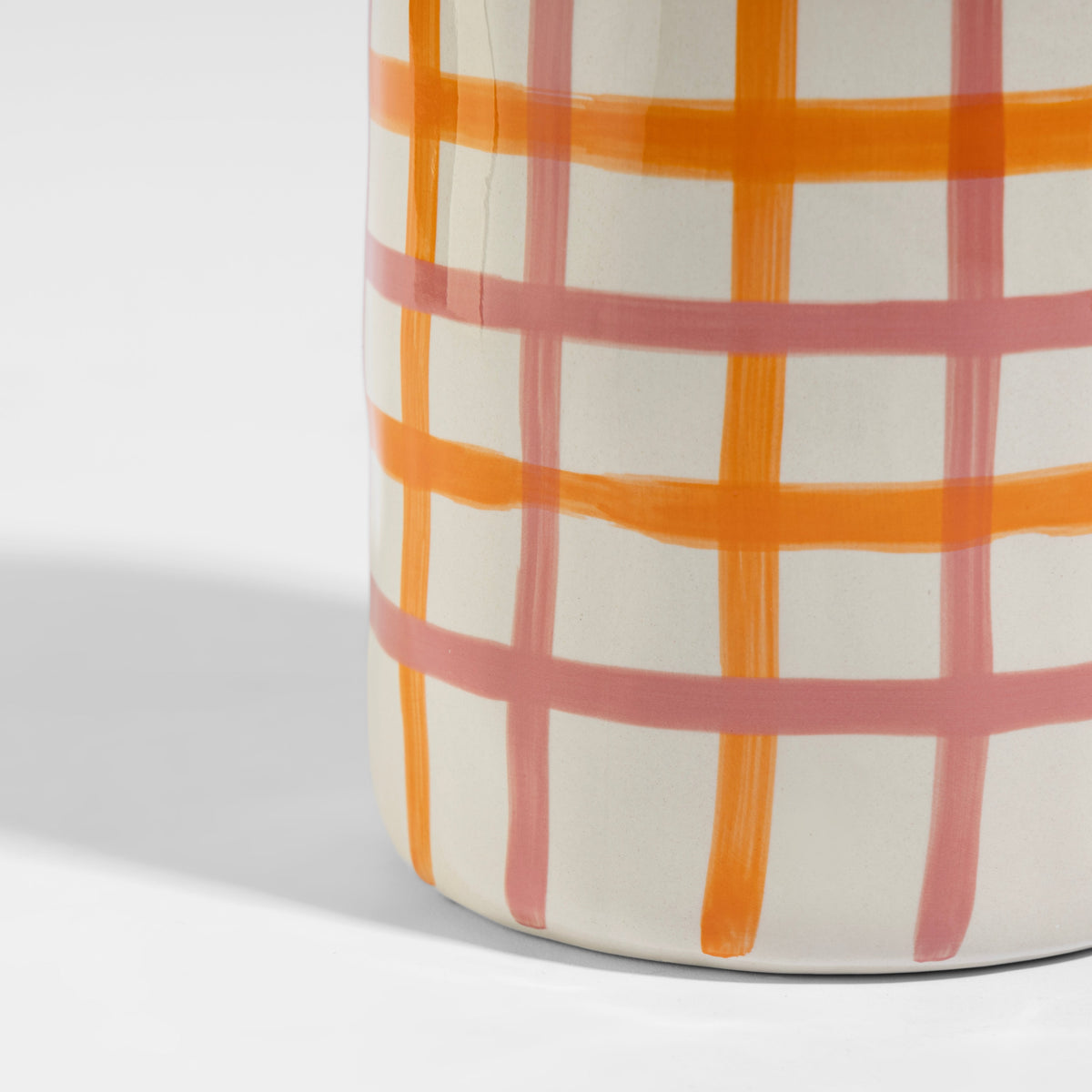 【Pure Home + Living】 Pink & Orange Checkered Vase - Large|ピンク&オレンジ チェック柄 花瓶(L)|15×15×30cm