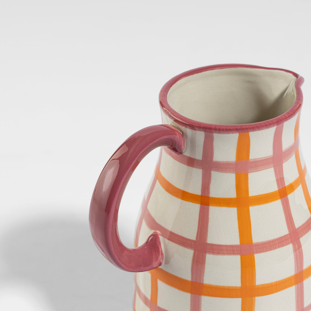 【Pure Home + Living】 Pink & Orange Checkered Water Jug|ピンク&オレンジ チェック柄 ウォータージャグ(水差し)|16×13×18.5cm