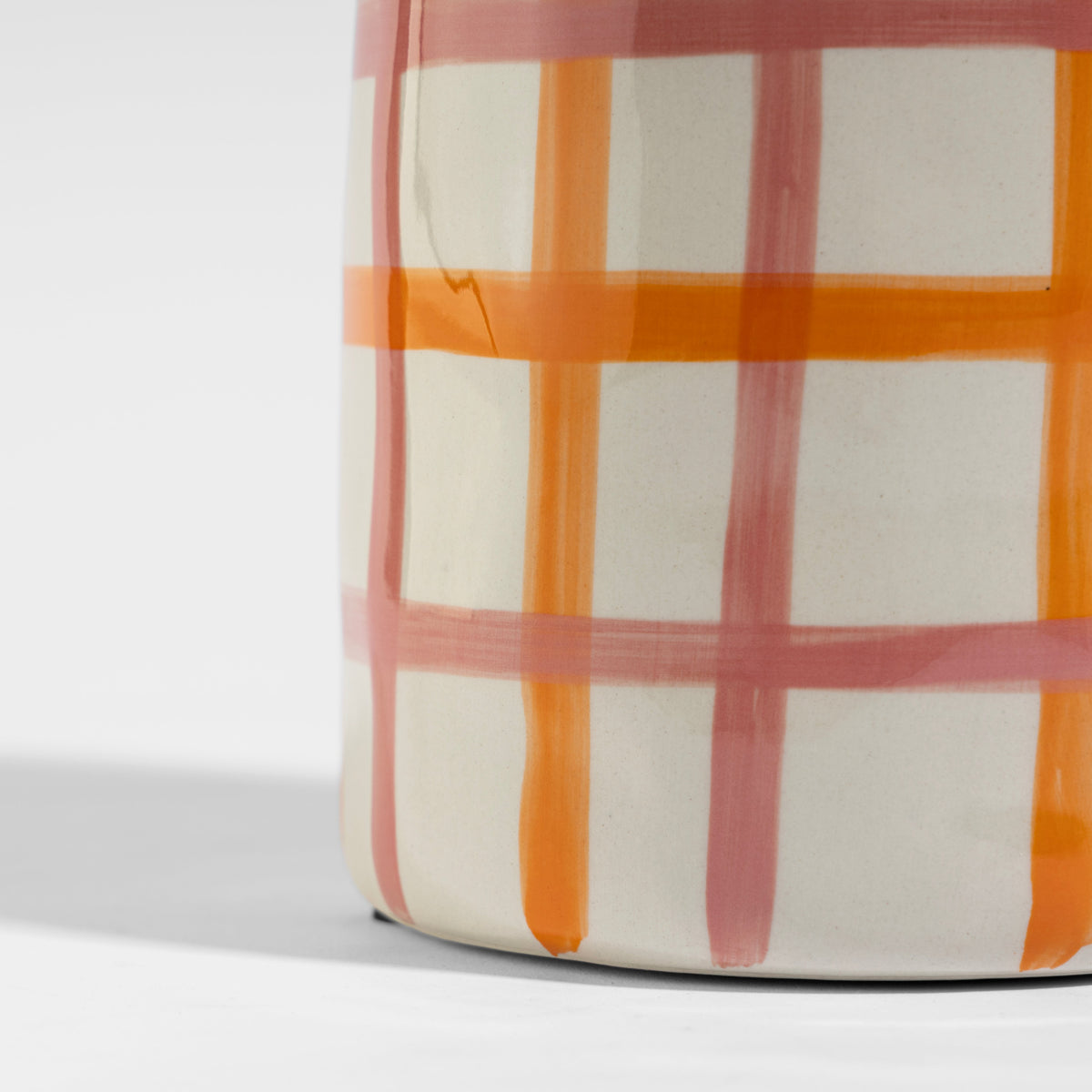 【Pure Home + Living】 Pink & Orange Checkered Vase - Small|ピンク&オレンジ チェック柄 花瓶(S)|13×13×26cm