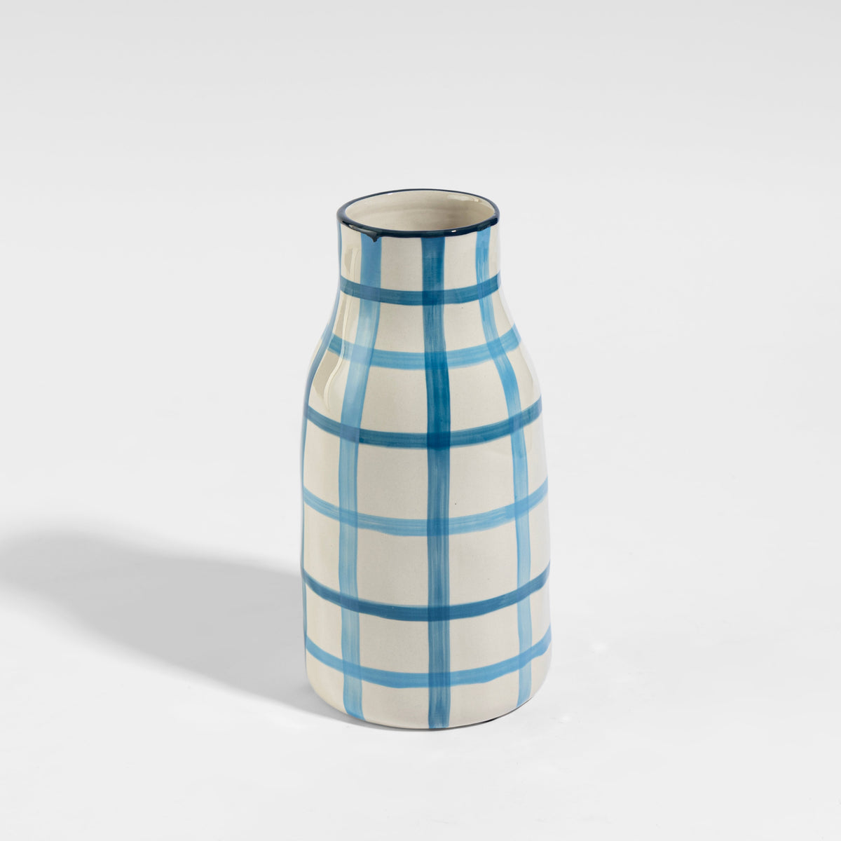 【Pure Home + Living】 Blue & Light Blue Checkered Vase - Small|ブルー&ライトブルー チェック柄 花瓶(S)|13×13×26cm