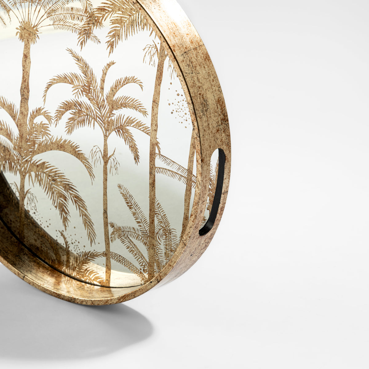【Pure Home + Living】 Gold & Black Palm Round Tray - Large|ゴールド&ブラック パーム柄 丸型トレイ(L)|35.5×35.5×4cm