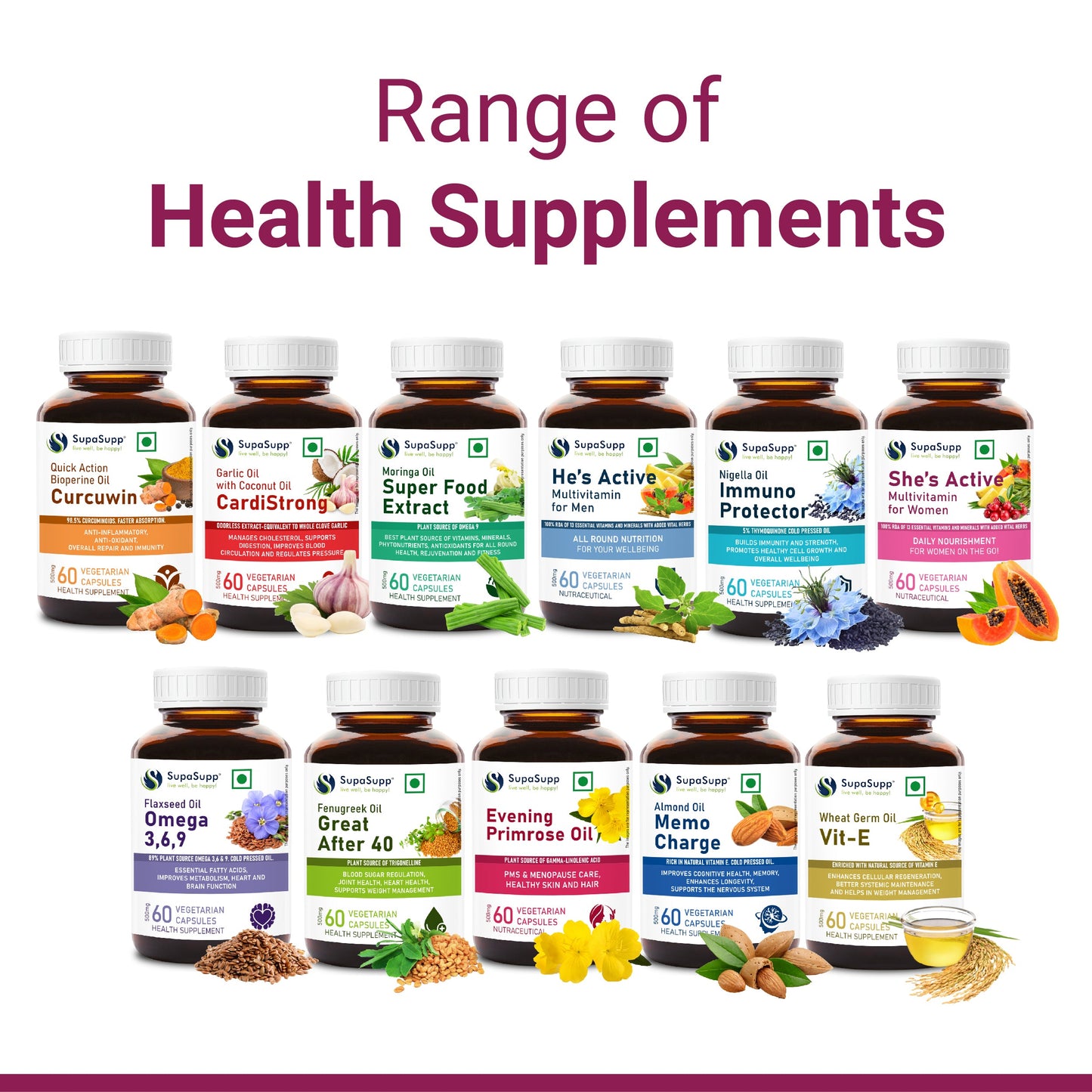 SupaSupp She's Active - Multivitamin For Women | Daily Nourishment For Women On The Go | Health Supplement | 60 Veg Cap, 500 mg 500mg