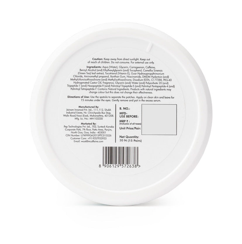 Green Tea Hydrogel Under Eye Patches with 1% Caffeine (15 Pairs)