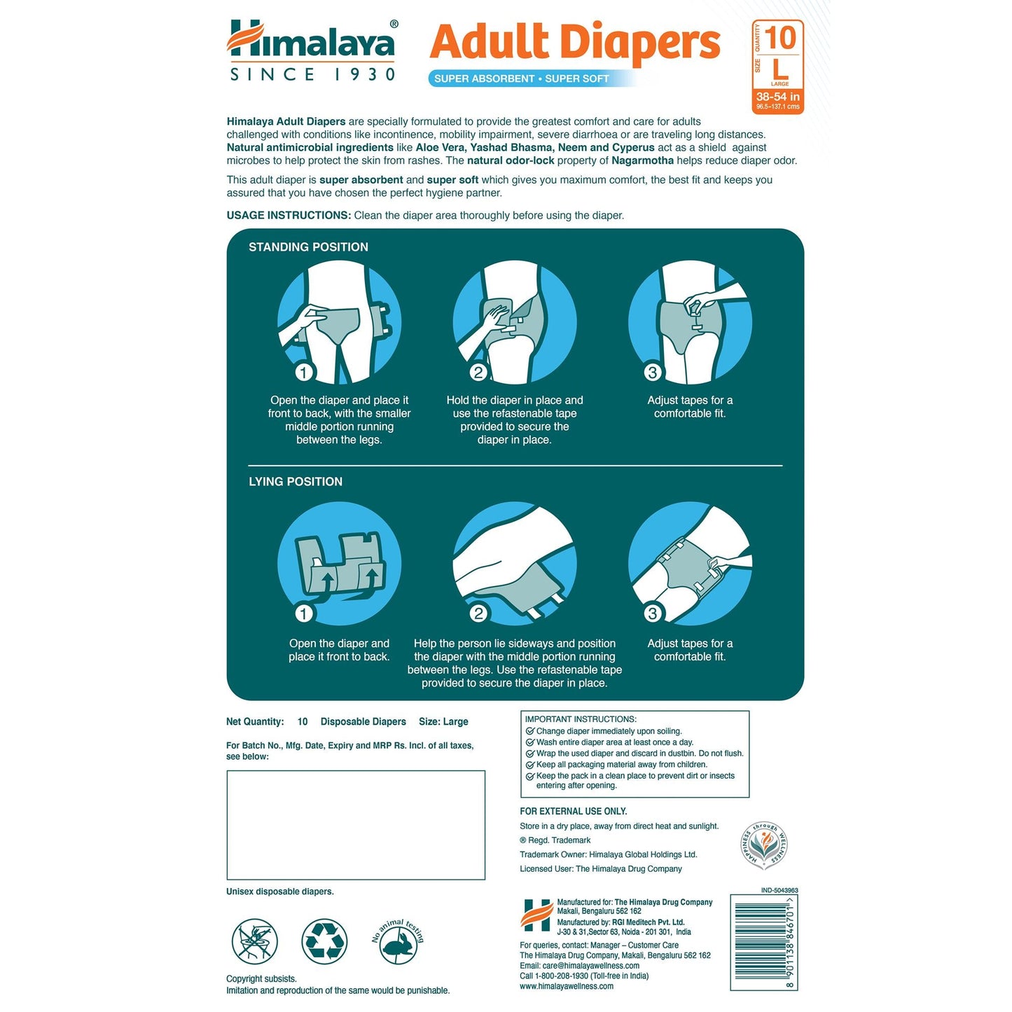 Himalaya Adult Diapers XL - 10s - 48-57in
