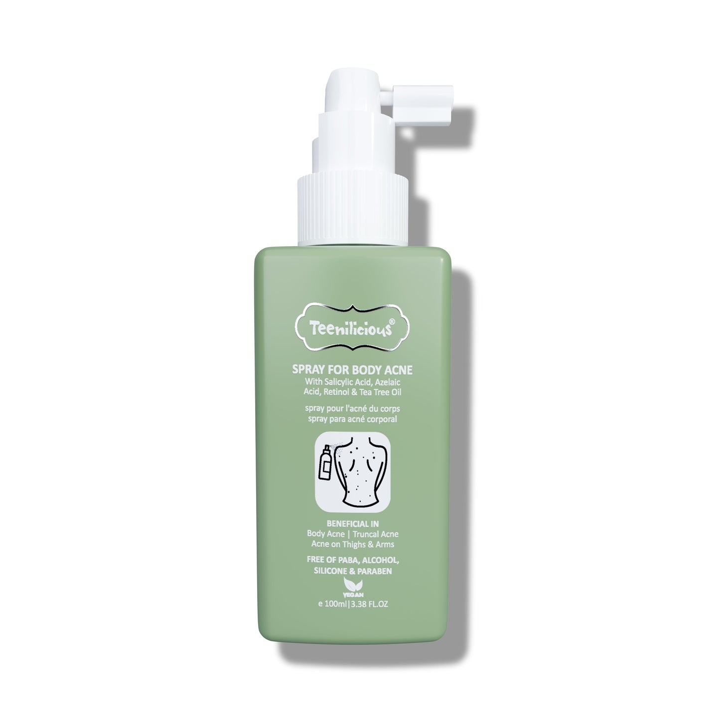 Teenilicious Spray For Body Acne - Body Acne Spray With Salicylic Acid, Azelaic Acid And Retinol